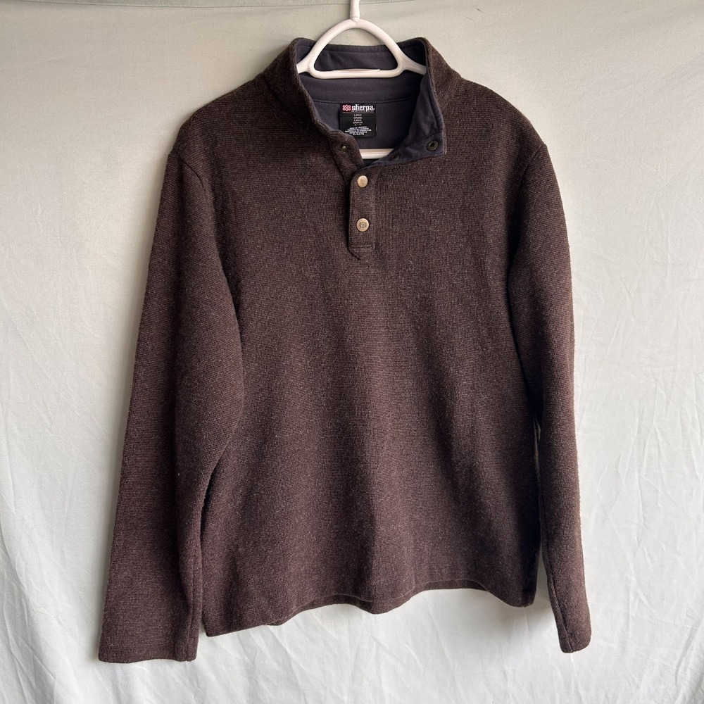 Sherpa Adventure Gear Ranga Wool Blend Snap Neck Sweater Men's L Brown